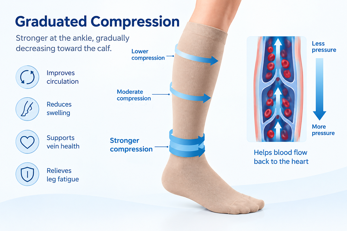 Graduated compression socks