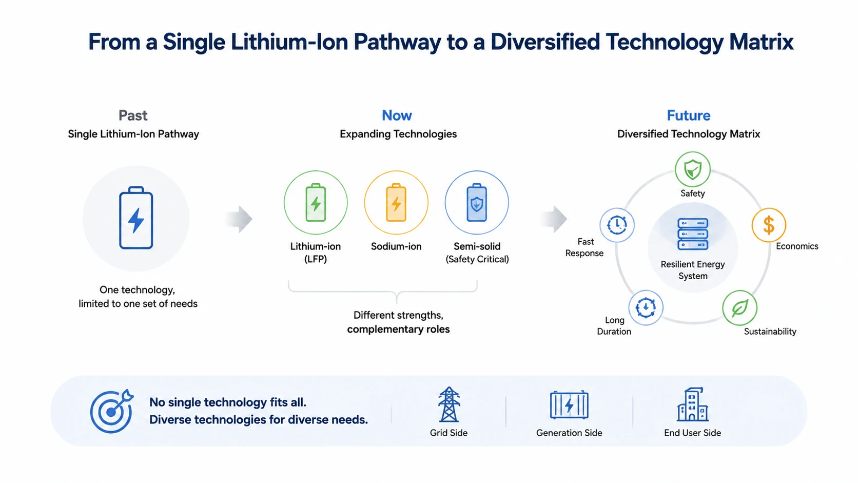 D’un parcours unique basé sur le lithium-ion vers une matrice technologique diversifiée