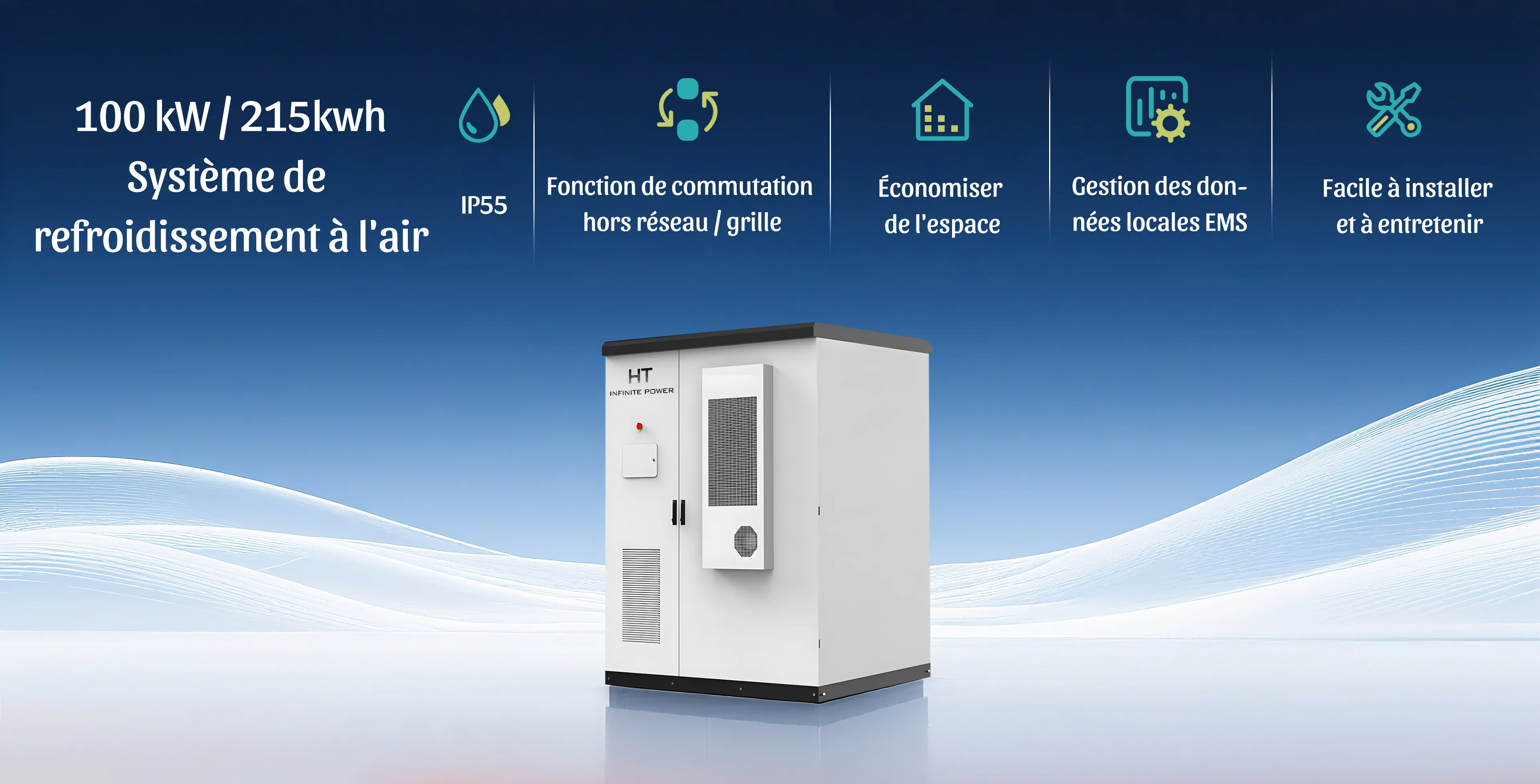 Système de stockage d’énergie industriel et commercial InfinitePower HT 215 kWh