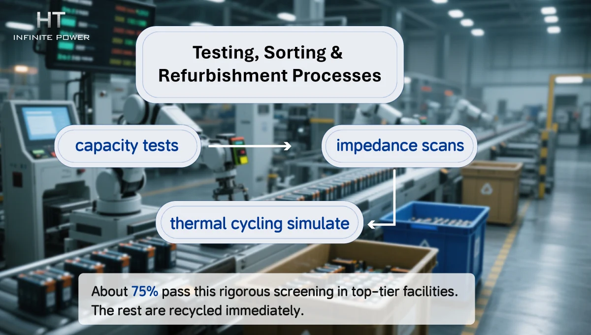 Testing, Sorting & Refurbishment Processes of Second Life Battery Storage