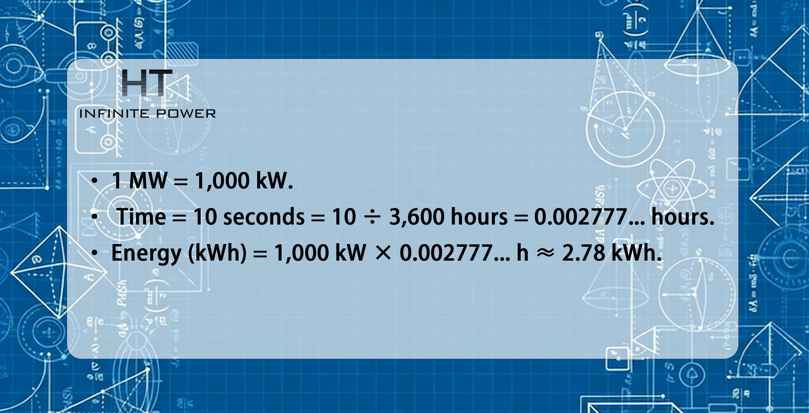 De energie die nodig is om gedurende 10 seconden een virtuele inertierespons van 1 MW te leveren, kan als volgt worden berekend.