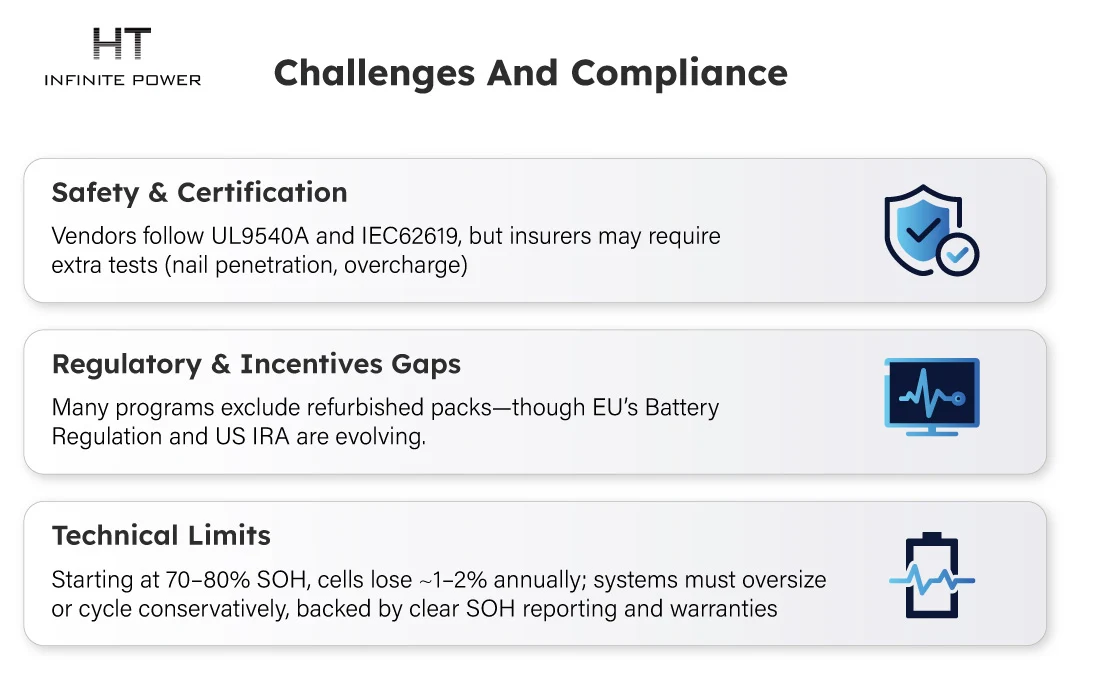 Challenges and Regulatory Compliance for Second Life Battery Storage