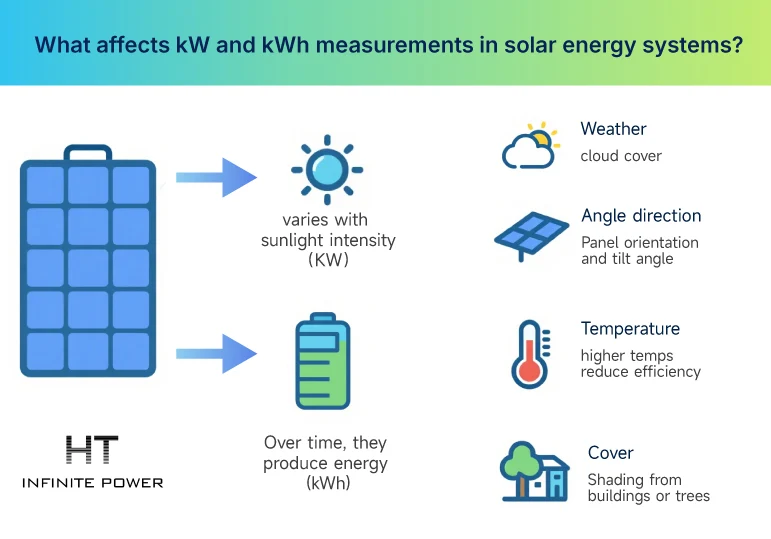 Factors affect the kW and kWh measurements in solar energy systems