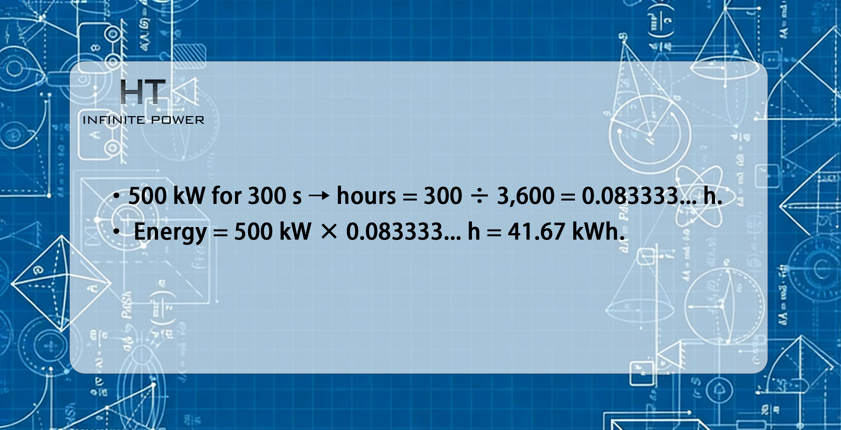 De energie die nodig is om gedurende 5 minuten 500 kW te leveren, wordt berekend met de volgende formule.
