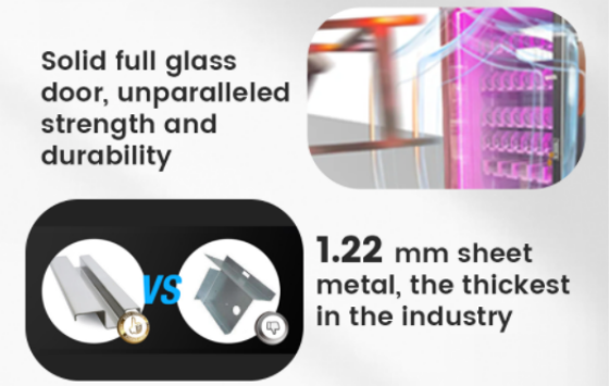 AI Camera Smart Fridge: Revolutionizing the Retail Experience. with the solid full glass door, unparalleled strength and durability and the thickest sheet metal in the industry
