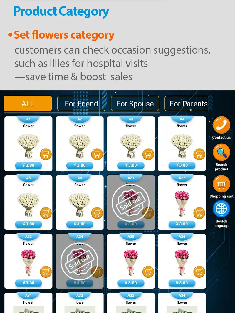 Product category. Customers can check occasion suggestions, such as lilies for hospital visits