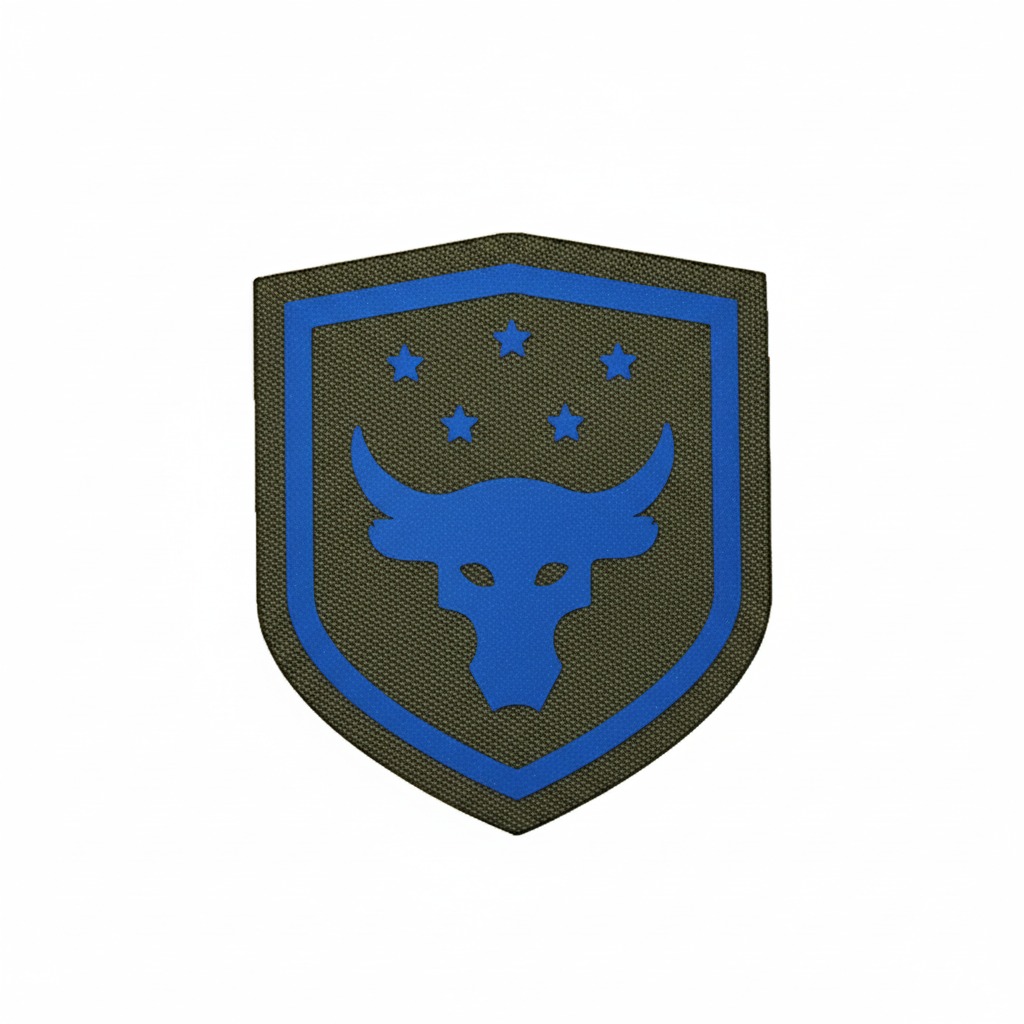 Reflective blue bull logo patch
