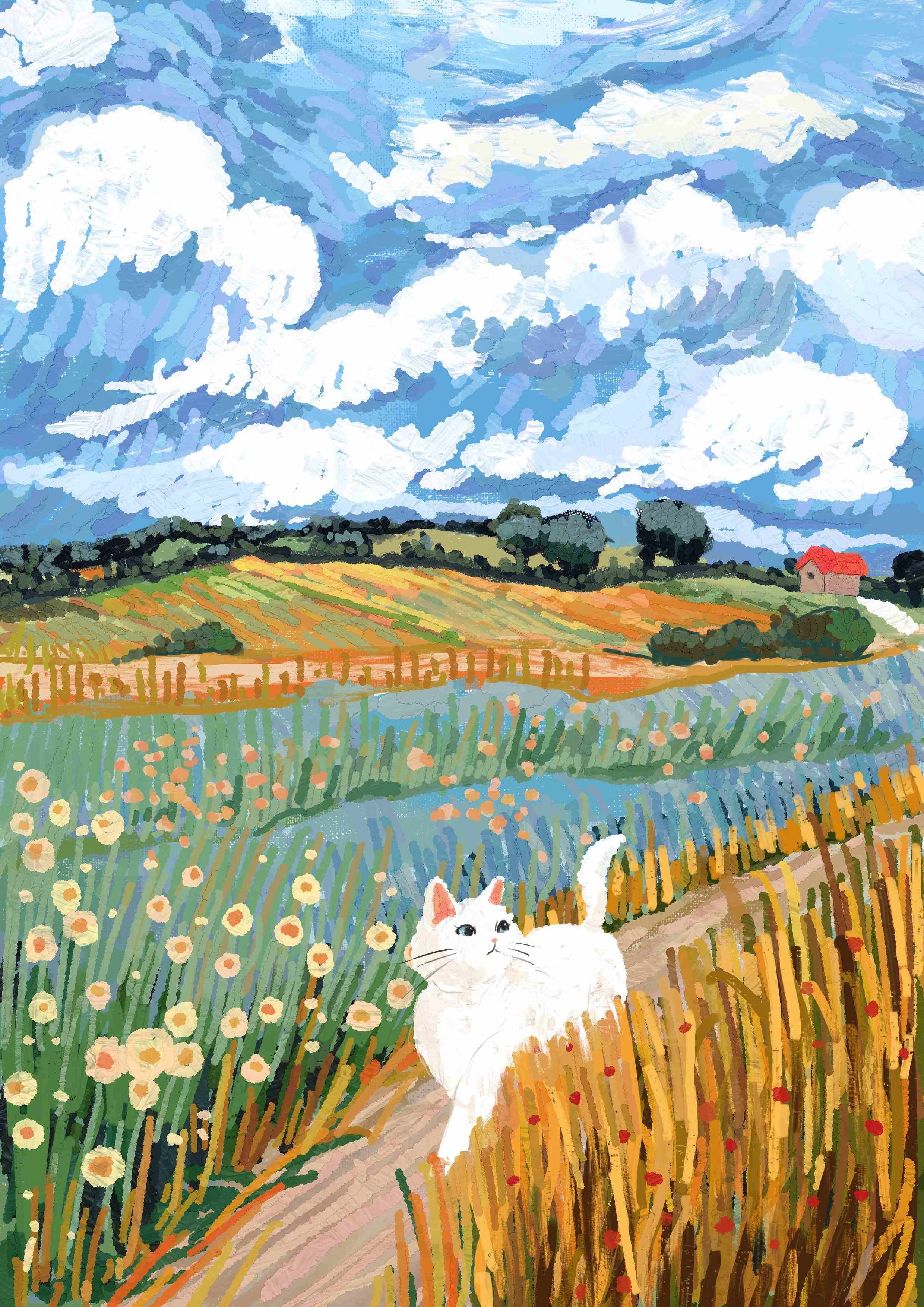 Oil Painting Wind Healing Landscape Illustration
