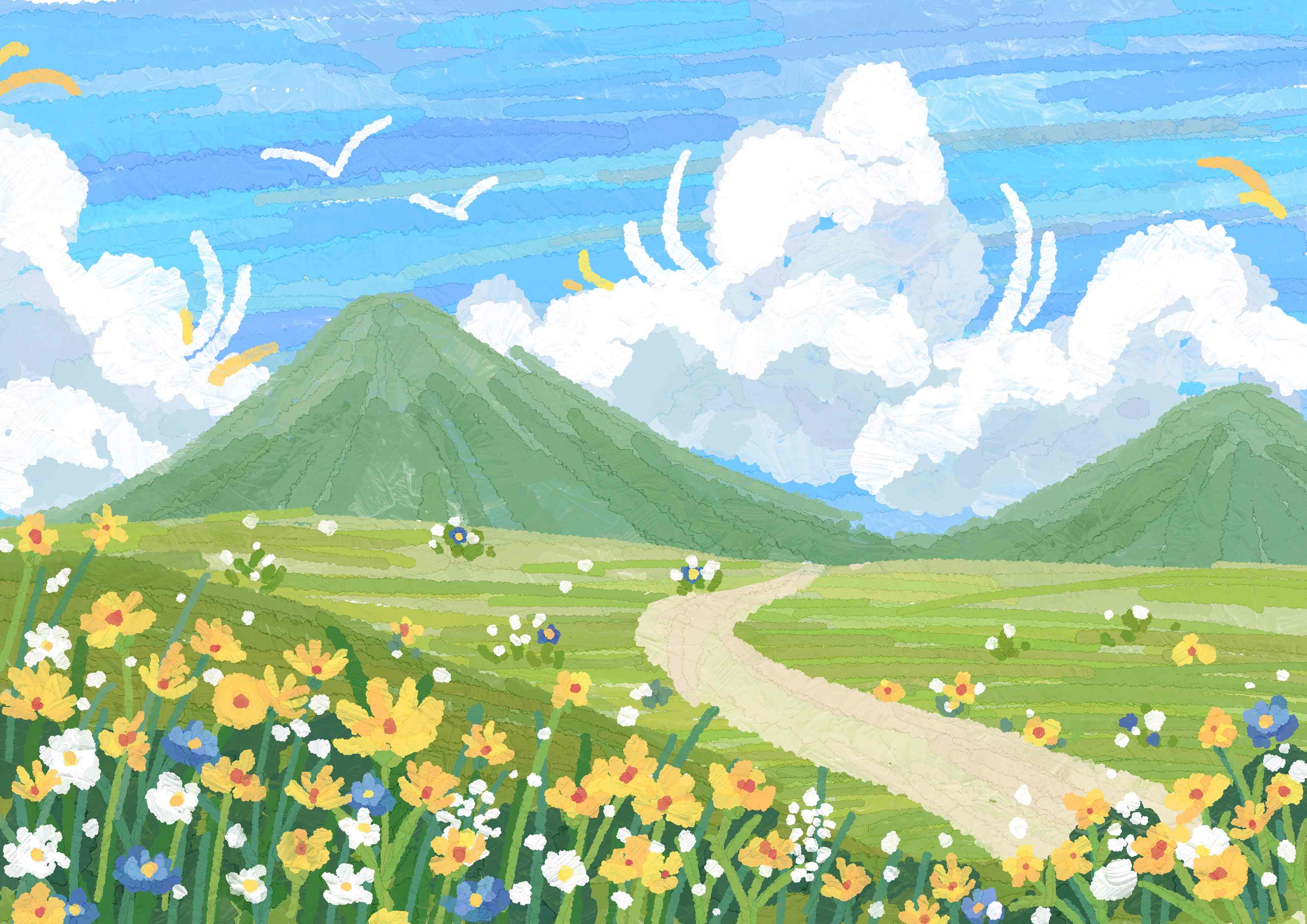 Oil Painting Wind Healing Landscape Illustration
