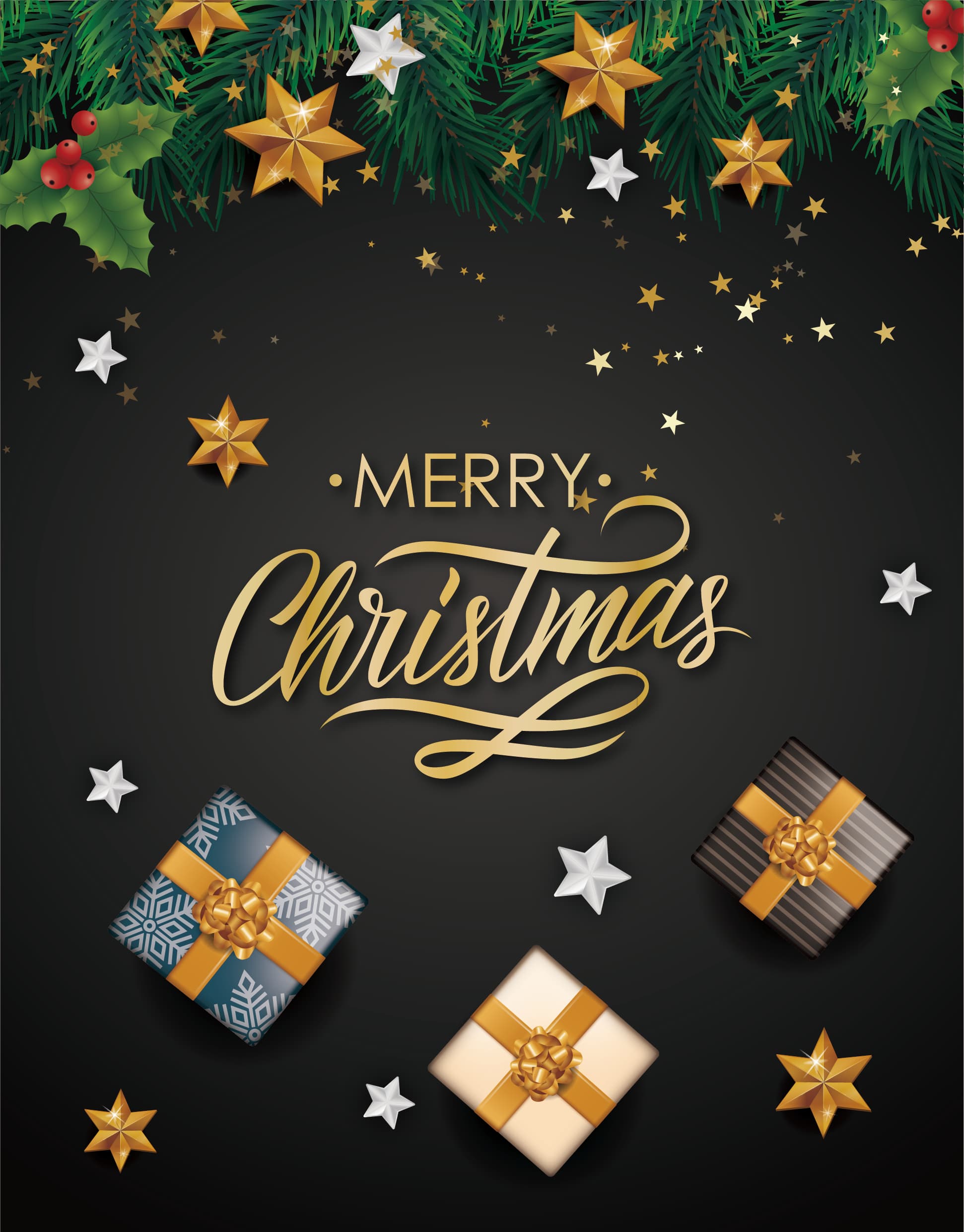 Luxury Gold & Dark Christmas Card Patterns Collection