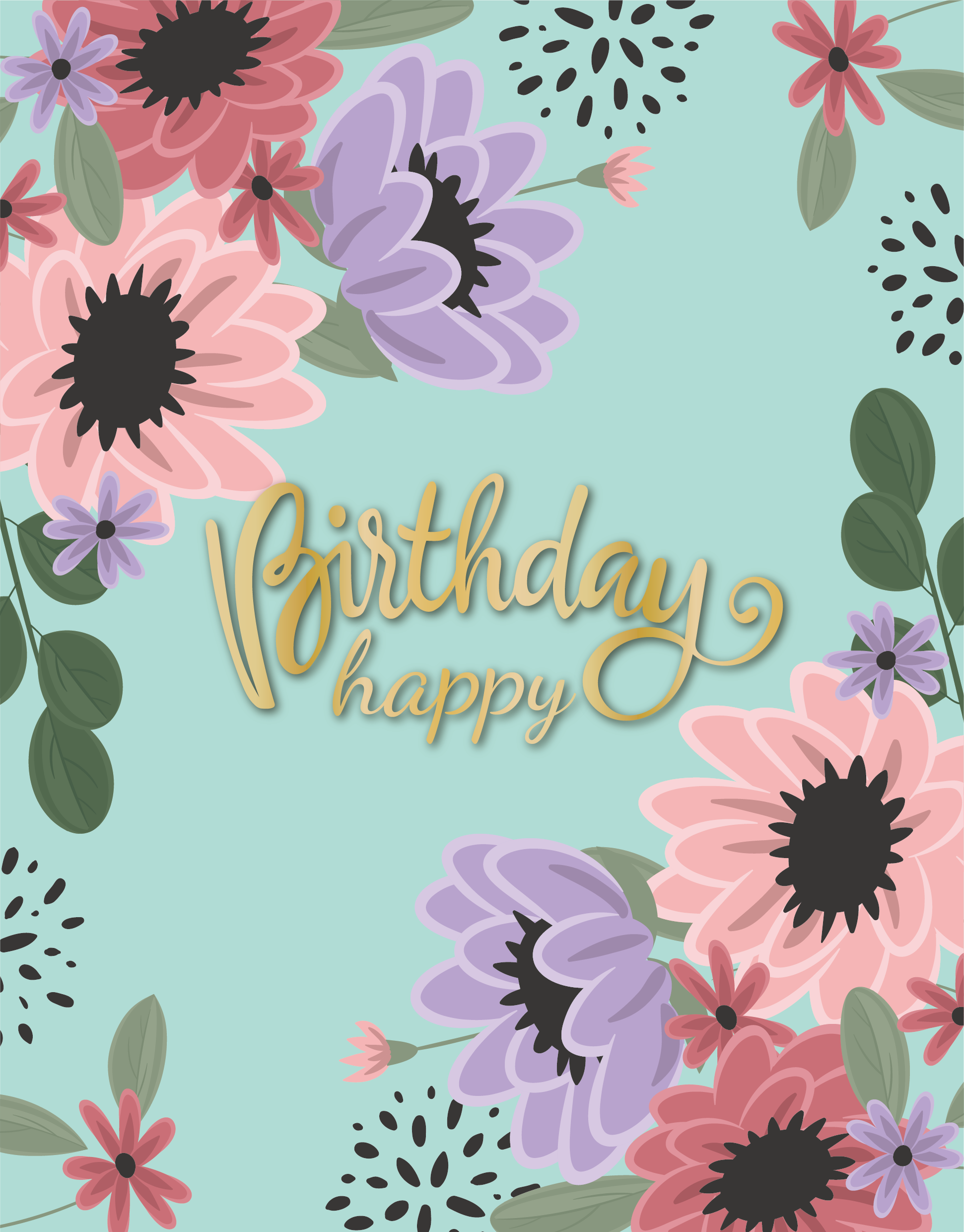 happy birthday flower card