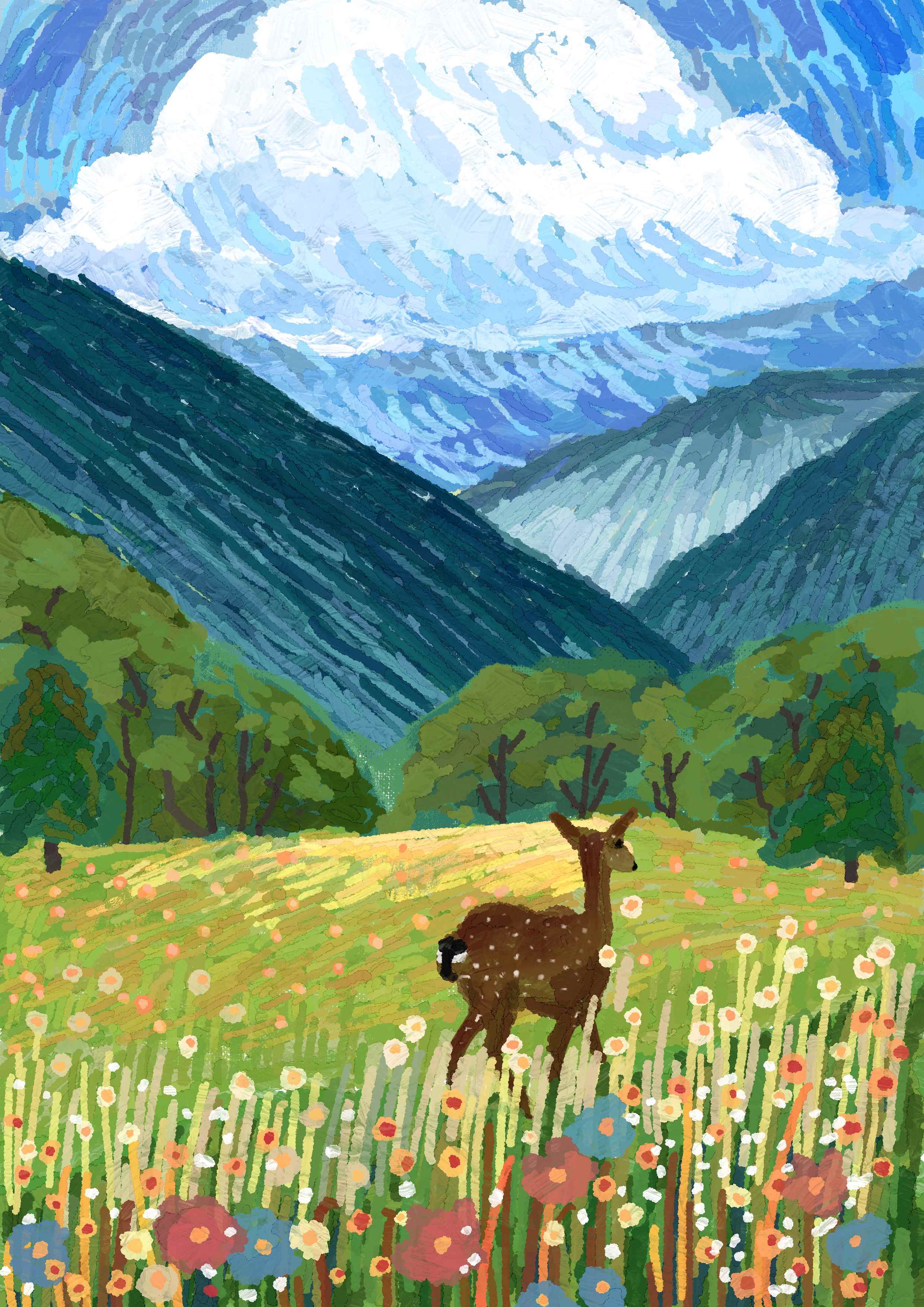 Oil Painting Wind Healing Landscape Illustration