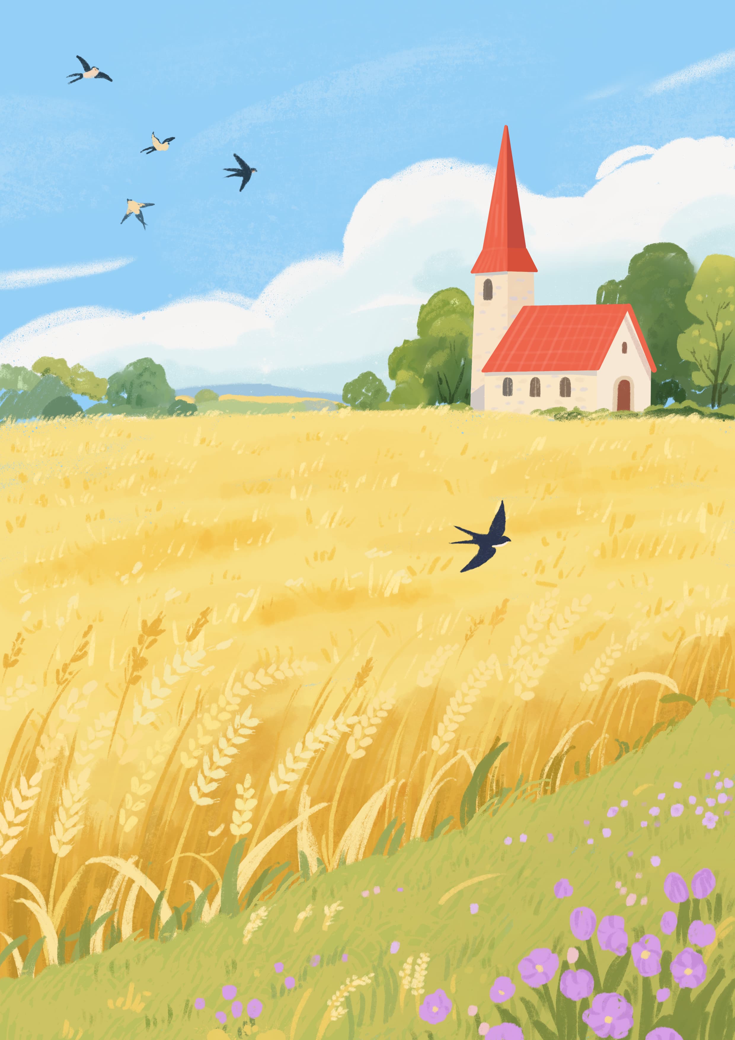Watercolor Wind Healing Landscape Illustration