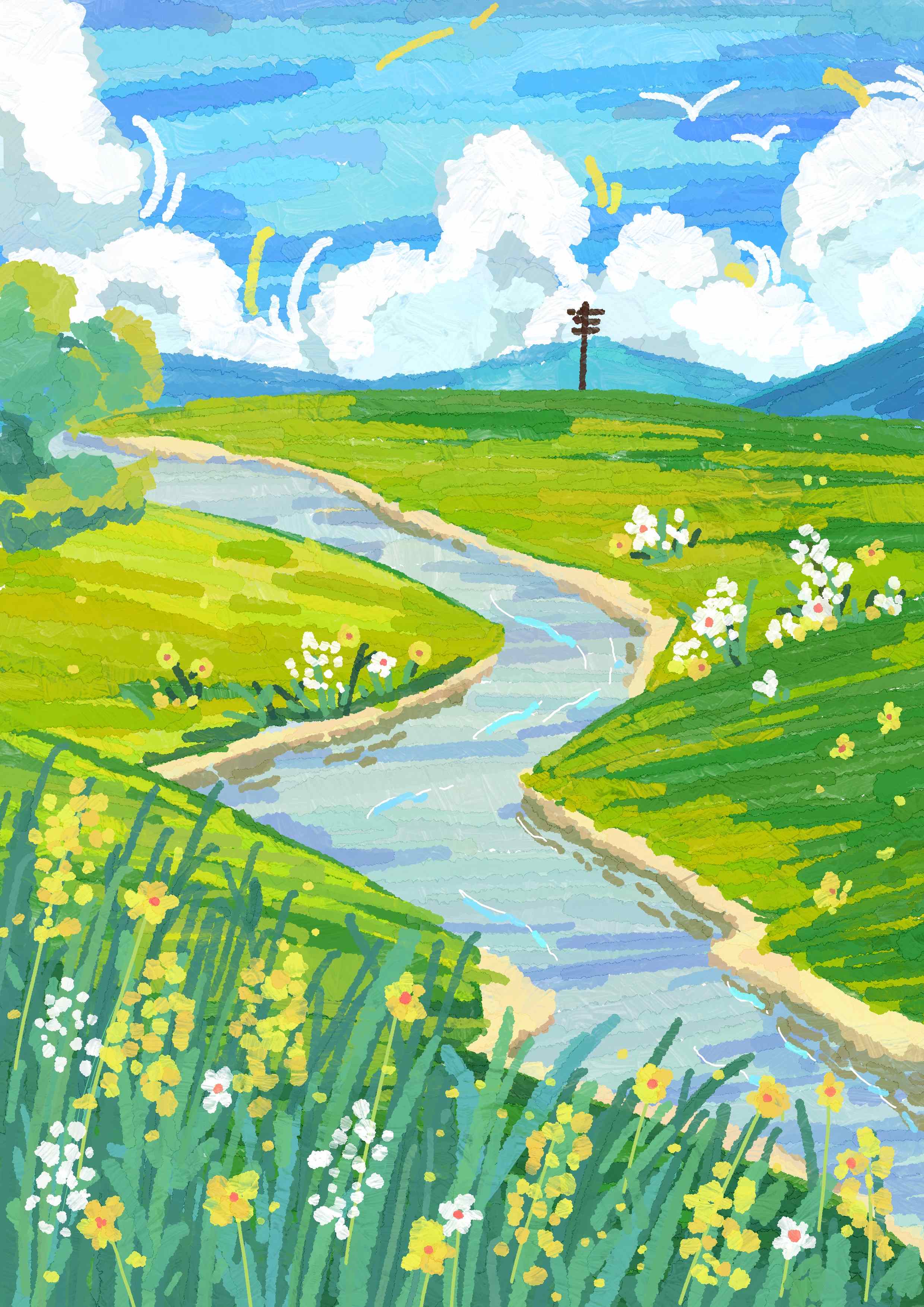 Oil Painting Wind Healing Landscape Illustration