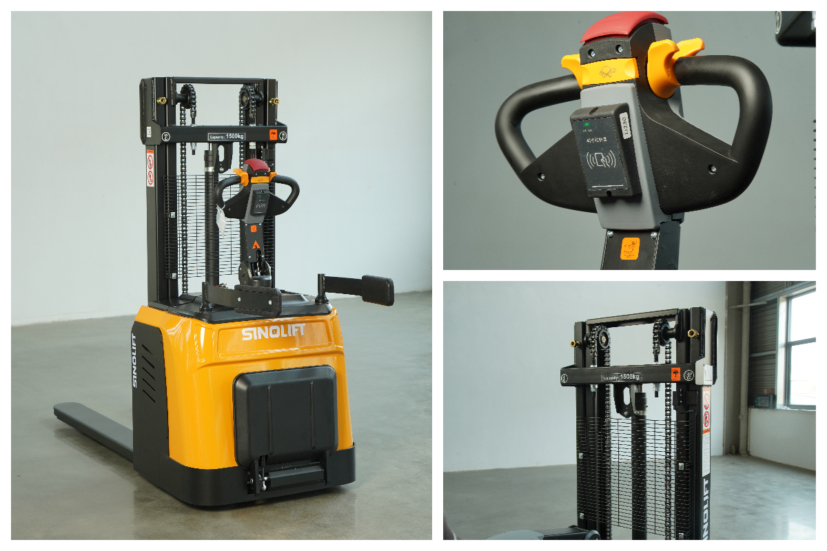 Sinolift's stand-on pallet stackers with wide-view masts enhance safety and precision in high-level stacking, ideal for narrow-aisle warehouses.