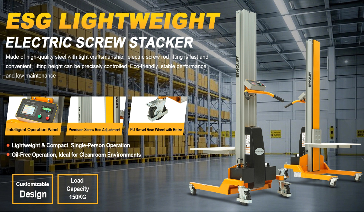 The ESG Electric Stacker: Precision lifting powered by reliable screw drive technology. Experience oil-free, vibration-free operation and exceptional control for safe and efficient material handling in any workspace.