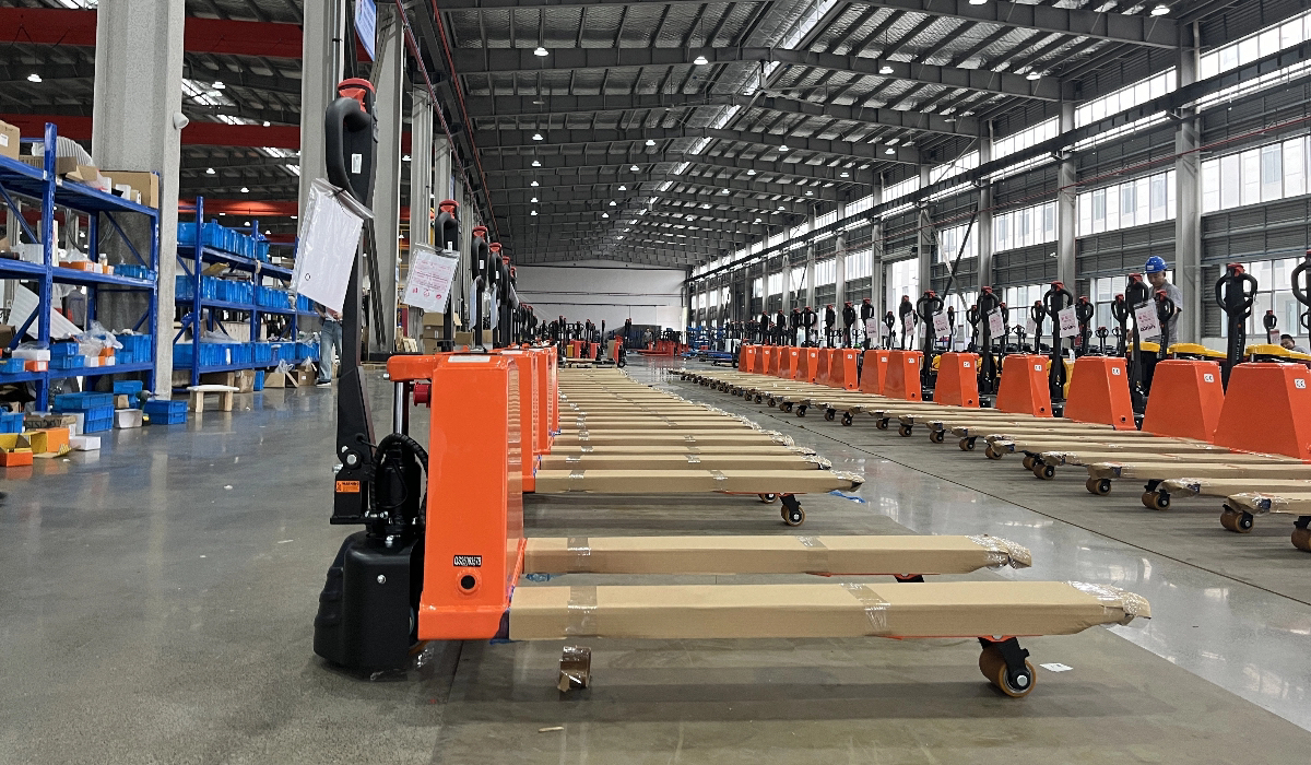 Custom Orange EPT20E Electric Pallet Truck – 48V Lithium Battery, PIN Code Lock & LCD Display | Safe Material Handling Equipment