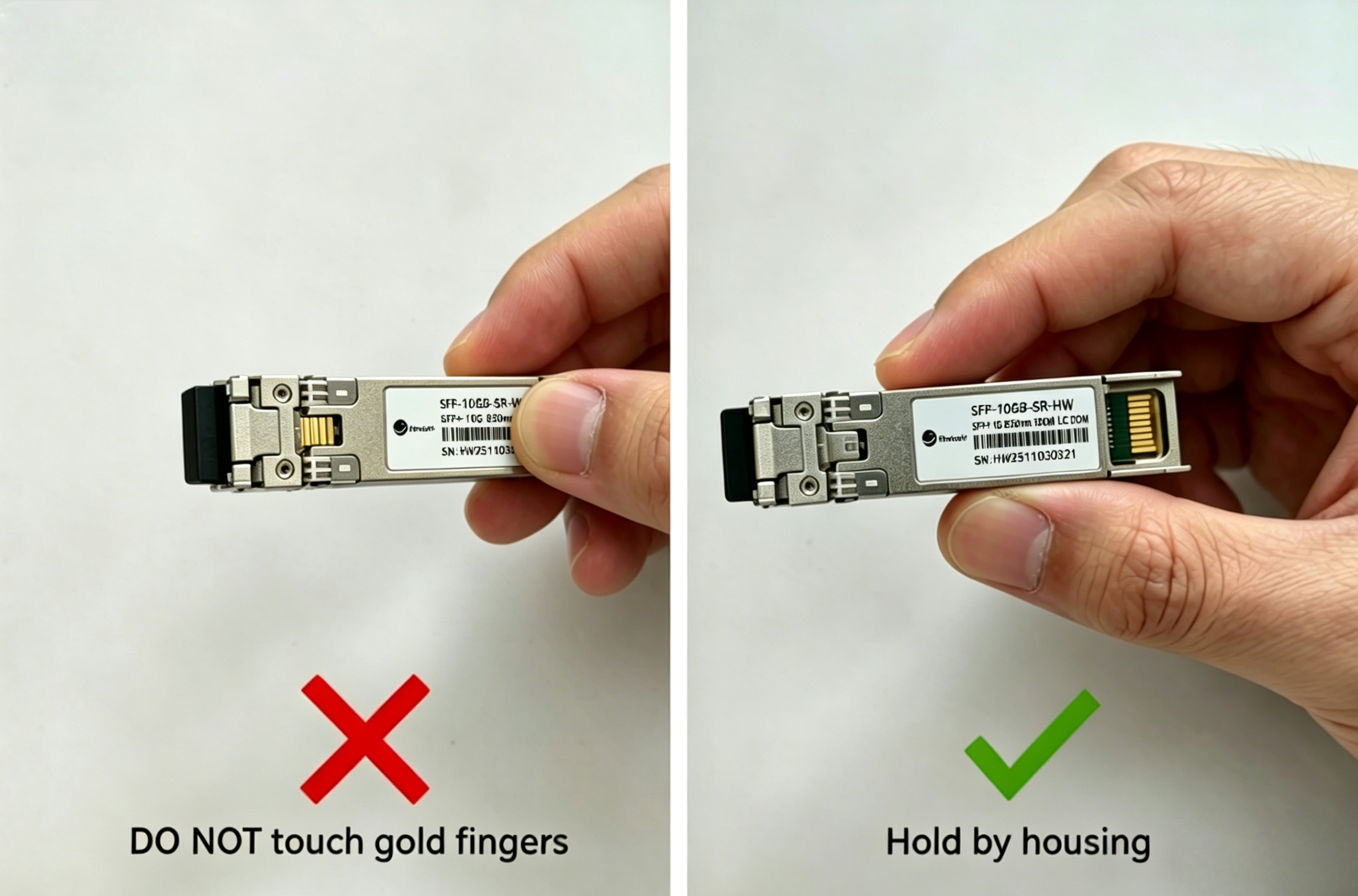 optical transceiver installation mistake touching gold fingers