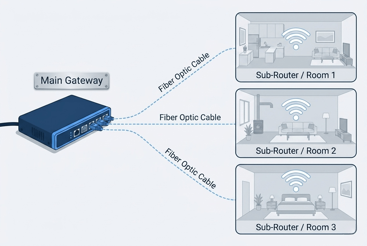 FTTR network architecture diagram using fiber jumpers for fttr