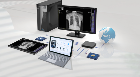 Doctor reviewing images on JUDcare mobile radiology workstation