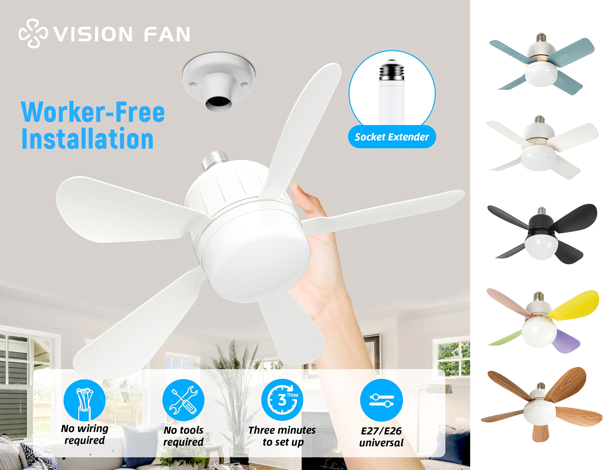 Mini Ceiling Fans-F16E27-4