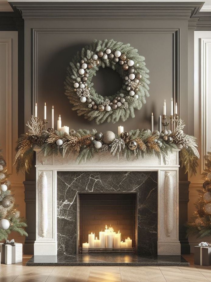 white marble fireplace with nero marquina tile christmas decorations indoor