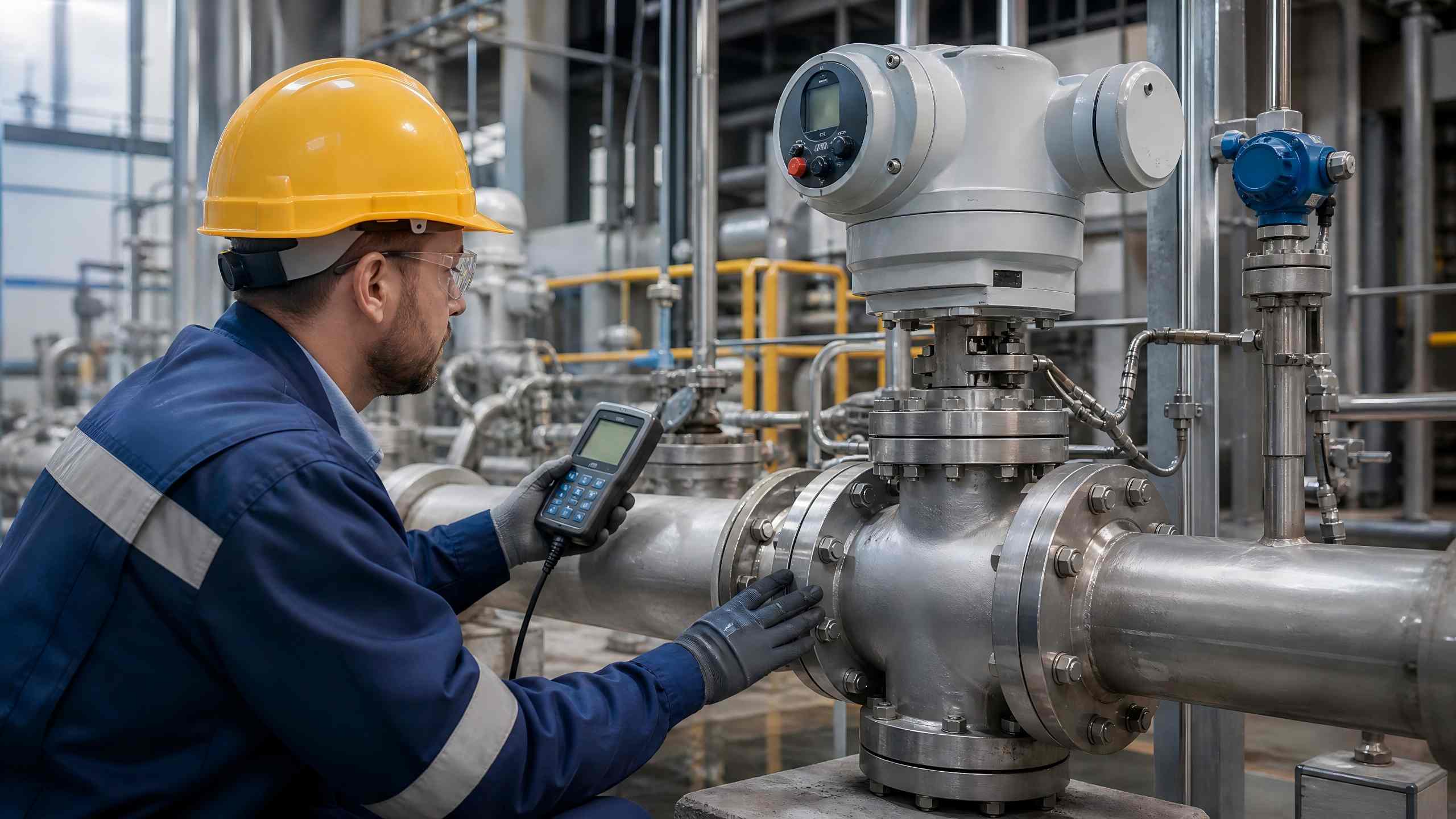 Technician calibrating valve actuator