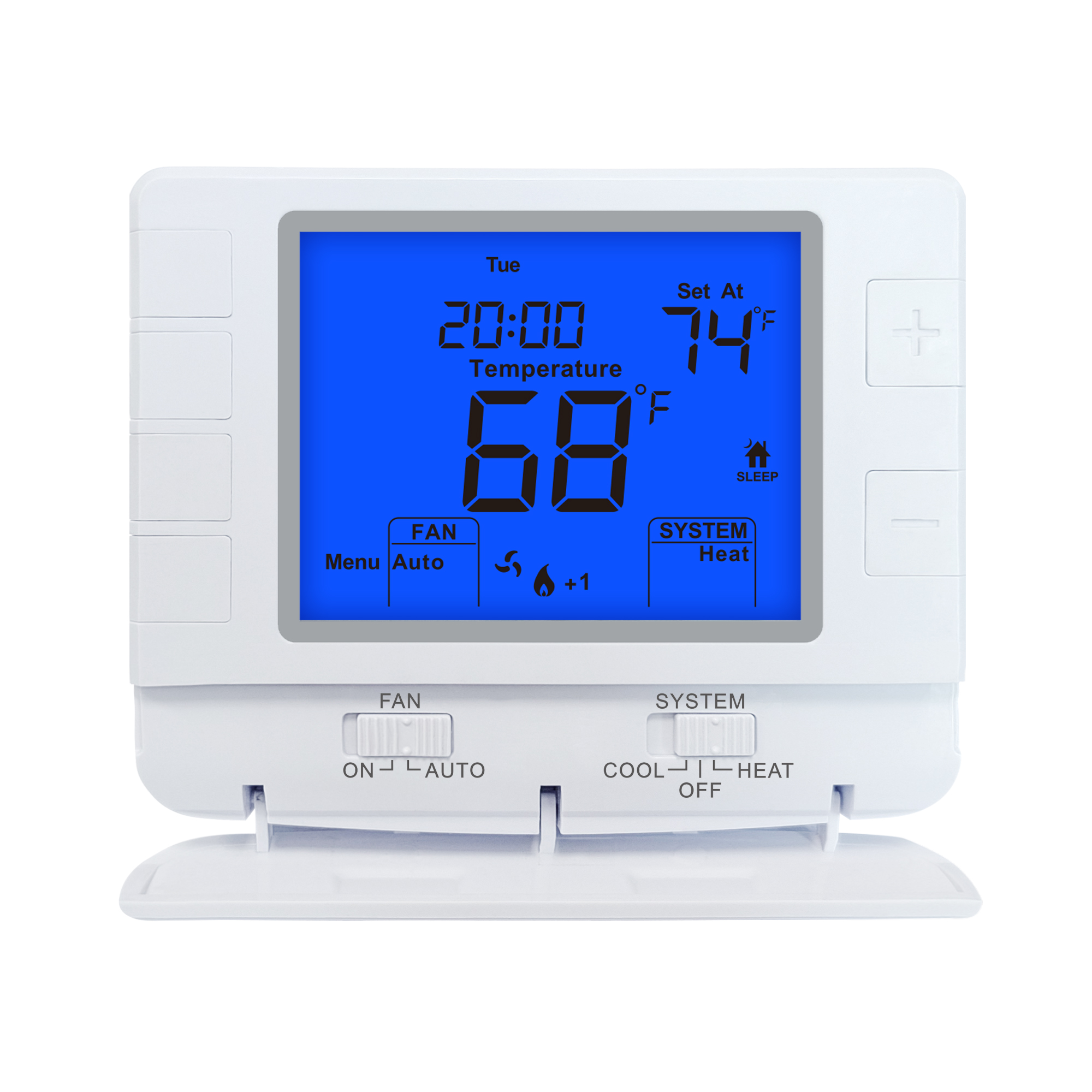 Our line of non-programmable thermostats is built around intuitive usability. We utilize large, easy-to-read LCD screens with bright backlighting, ensuring visibility even in the dark.