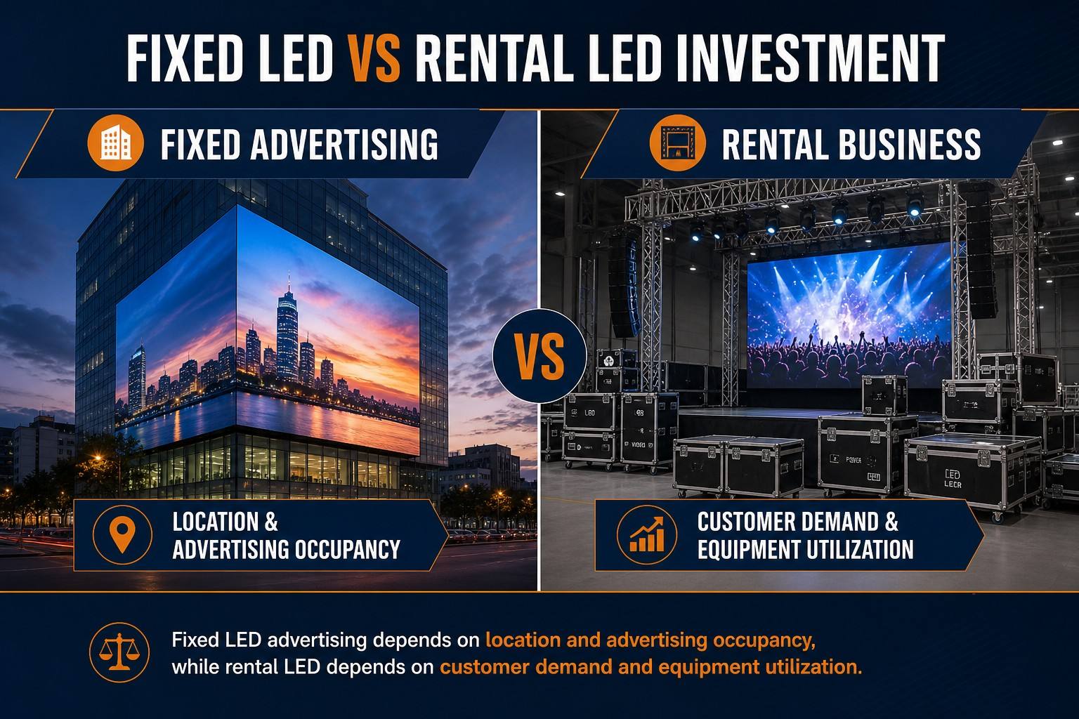 comparison of fixed LED advertising and rental LED investment models