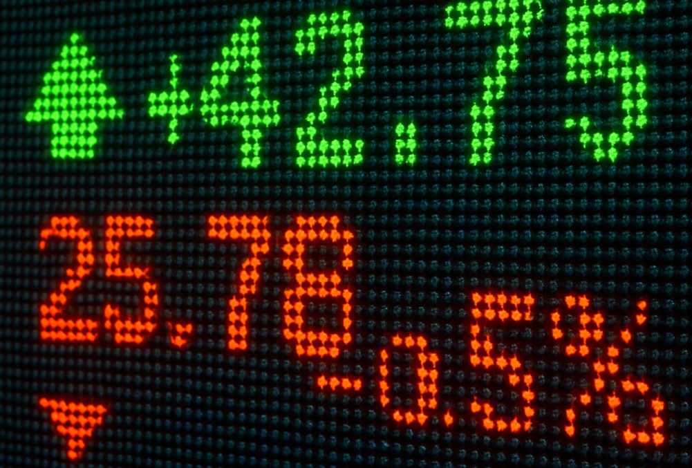 Close-up of LED stock ticker display