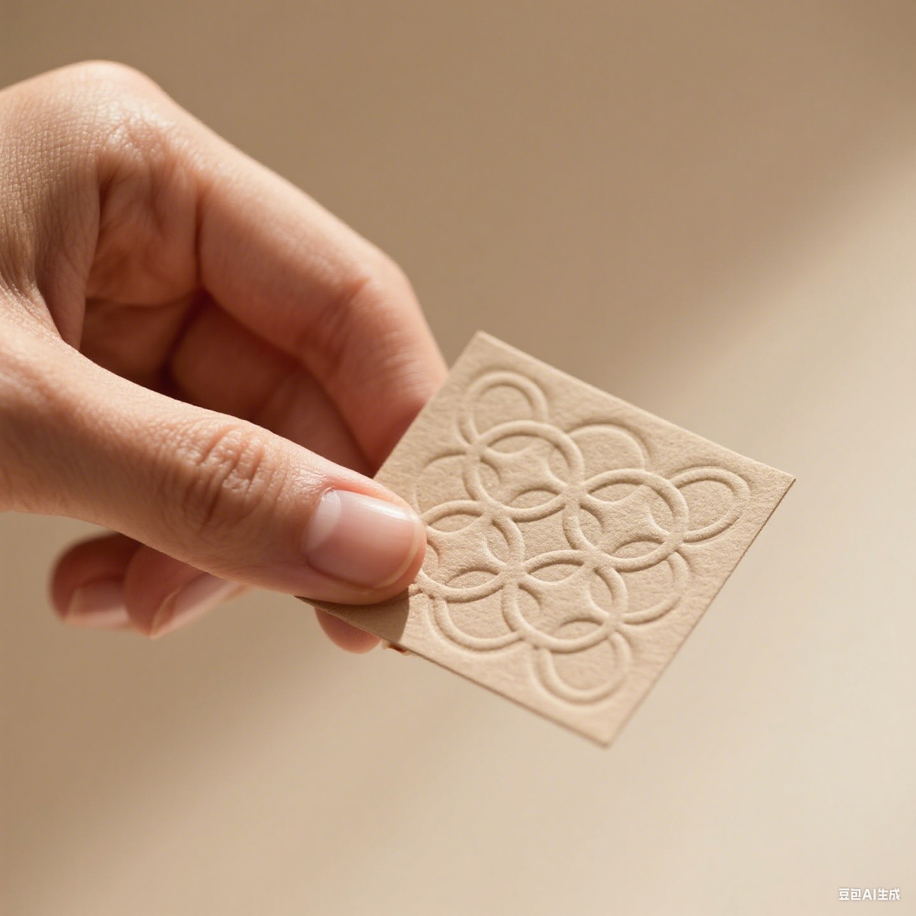 Hand touching a textured haptic tag