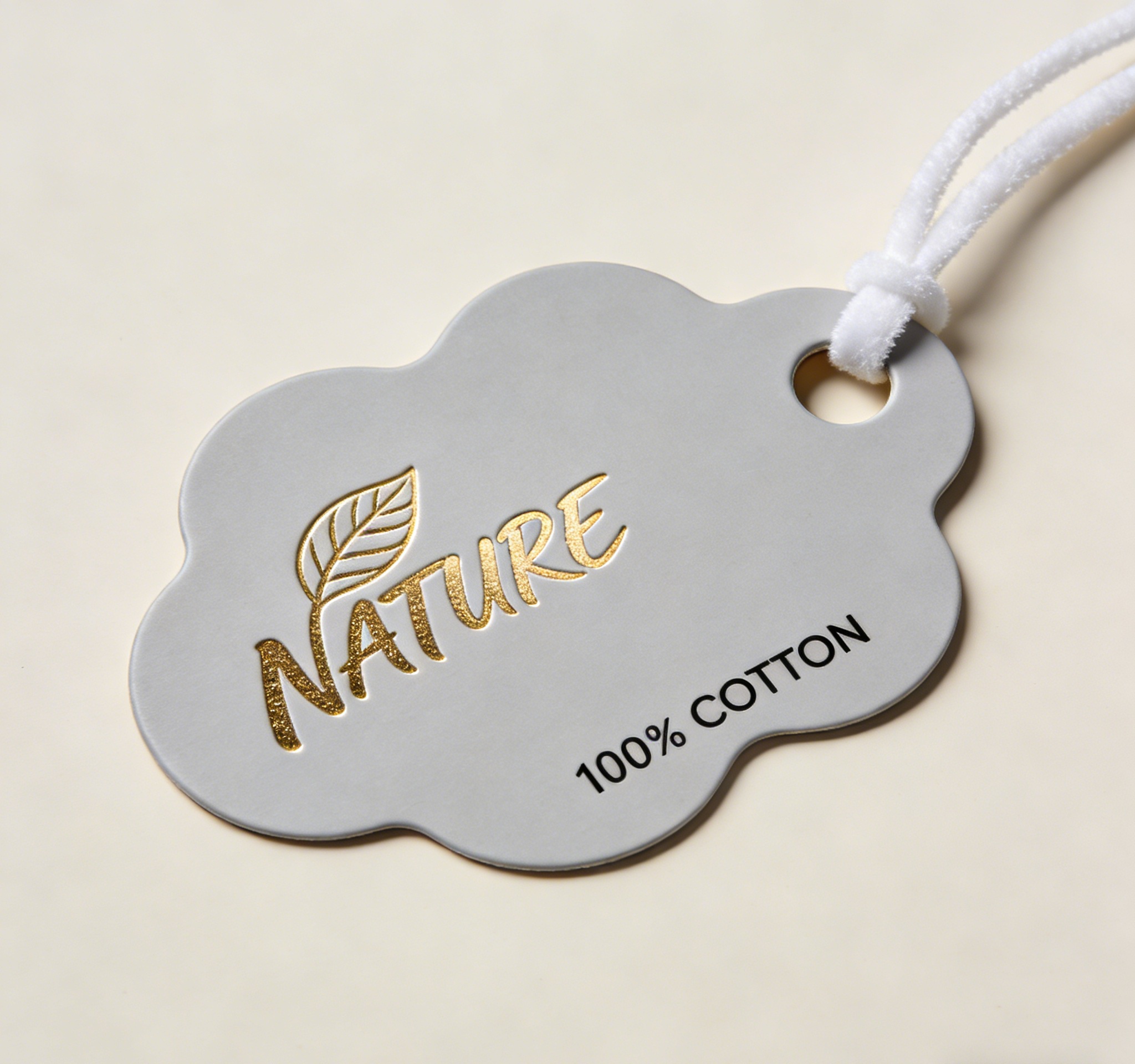 custom retail clothes tags with foil logo and die-cut shape