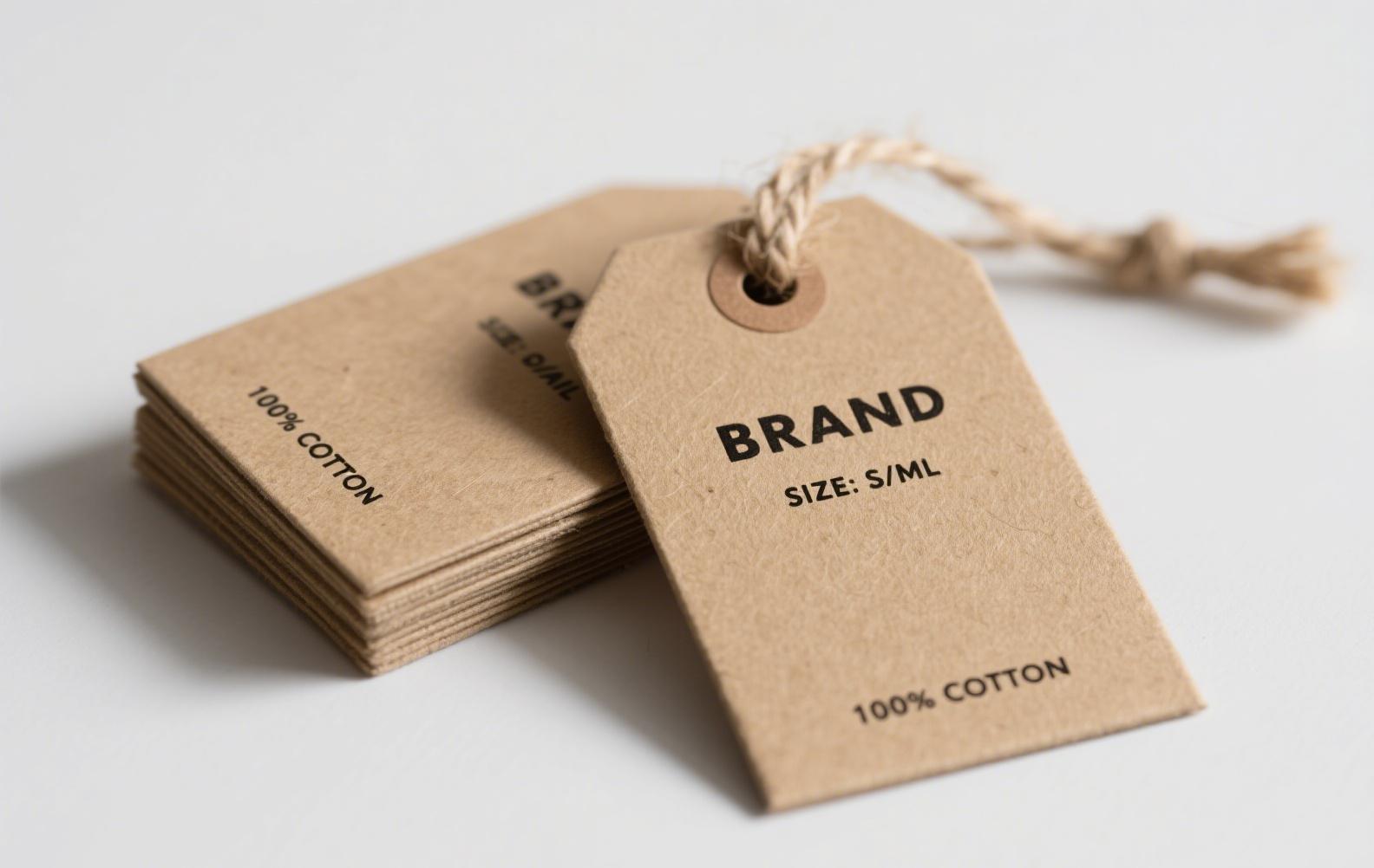 Premium embossed hang tags with organic cotton and elegant design.