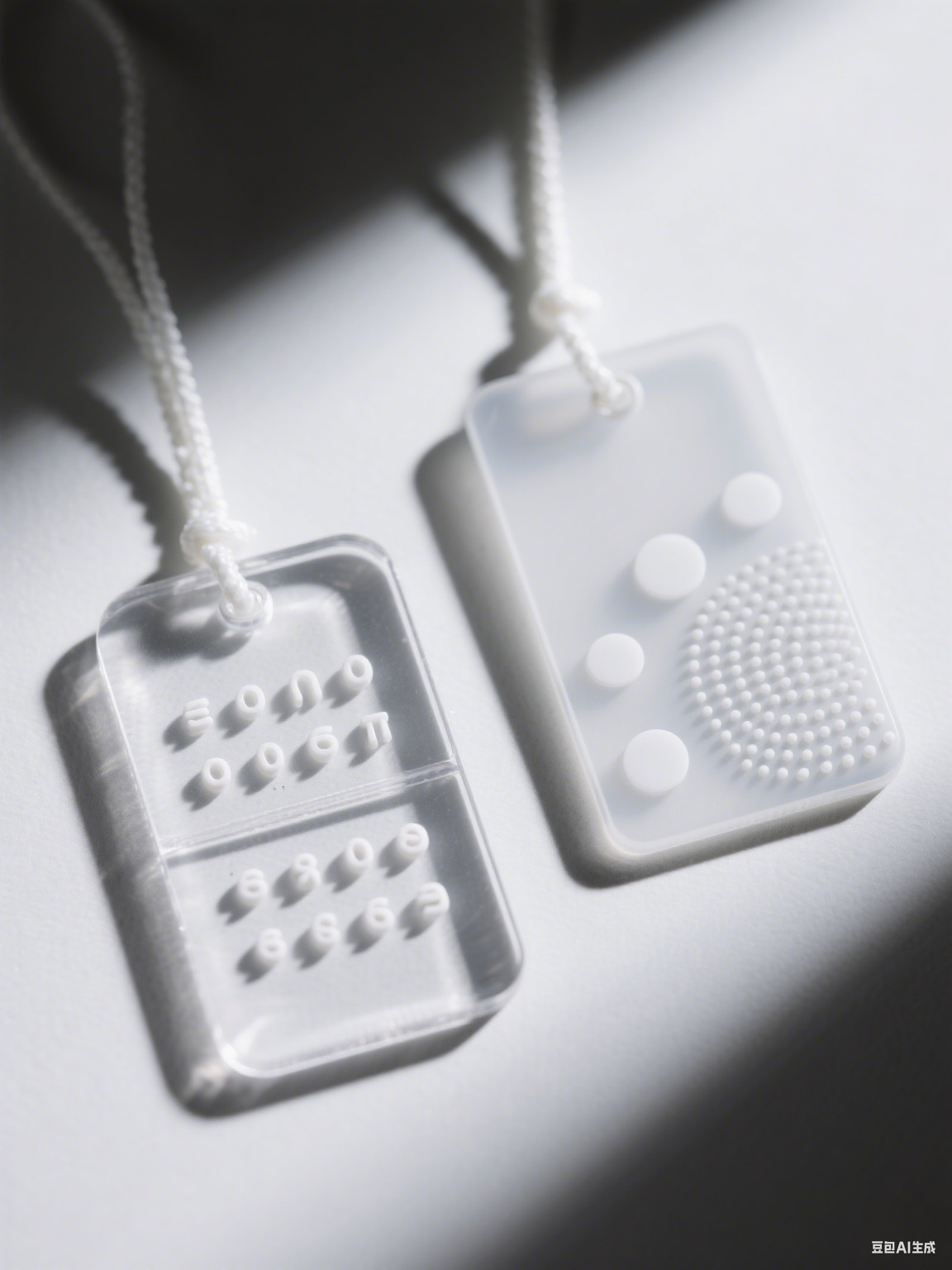 Plastic hang tag with Braille and 3D patterns
