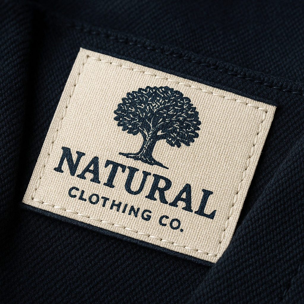 Custom woven patch label with detailed logo, ideal for premium clothing brands.