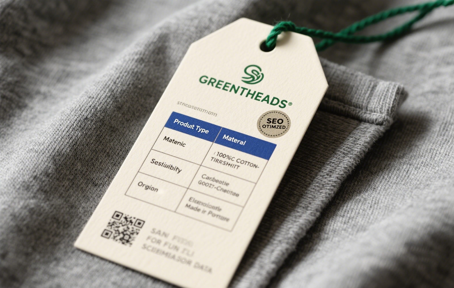 Optimized clothing hang tag with structured data for improved visibility.