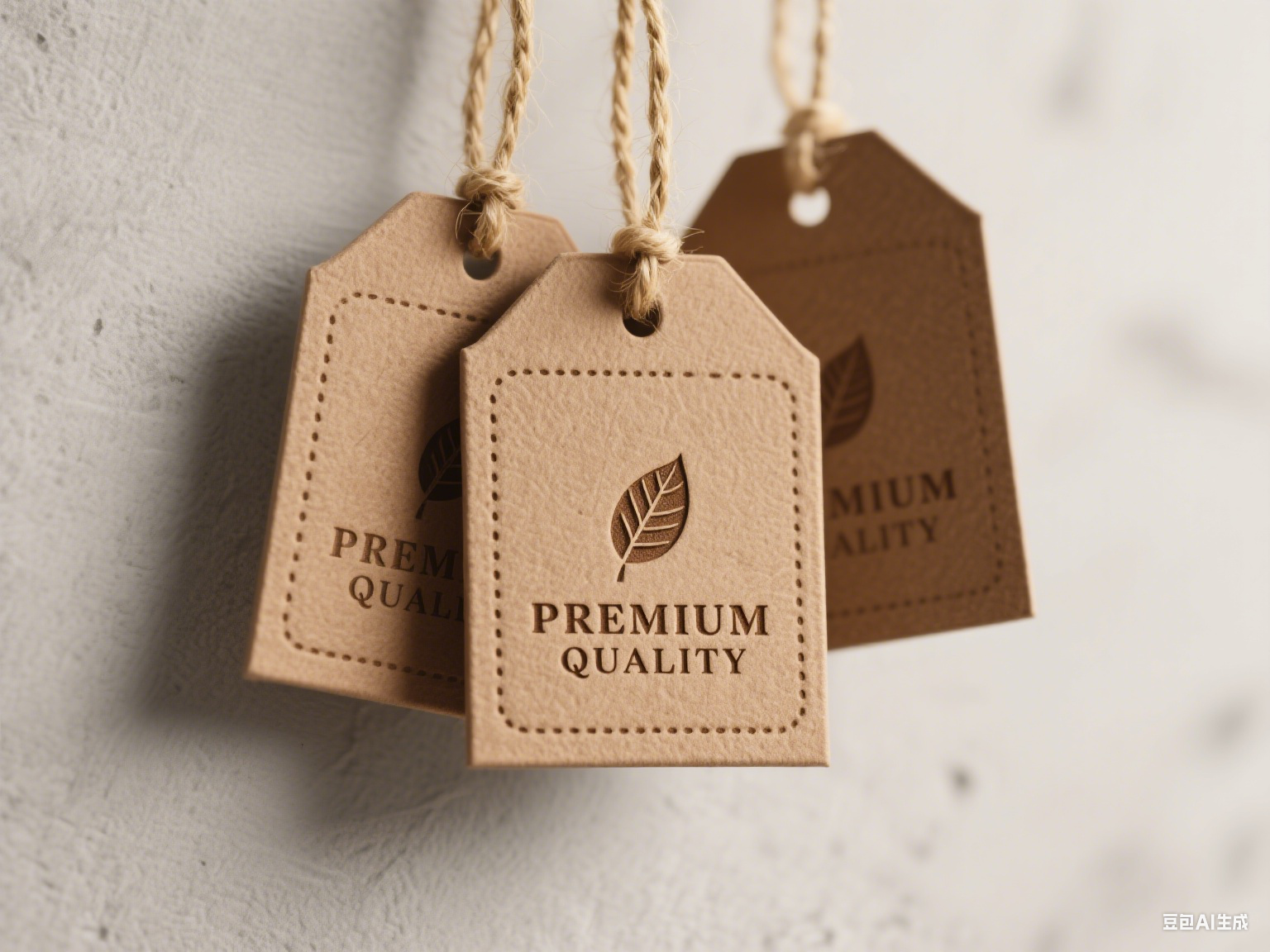 Close-up of a kraft hang tag with embossed textures