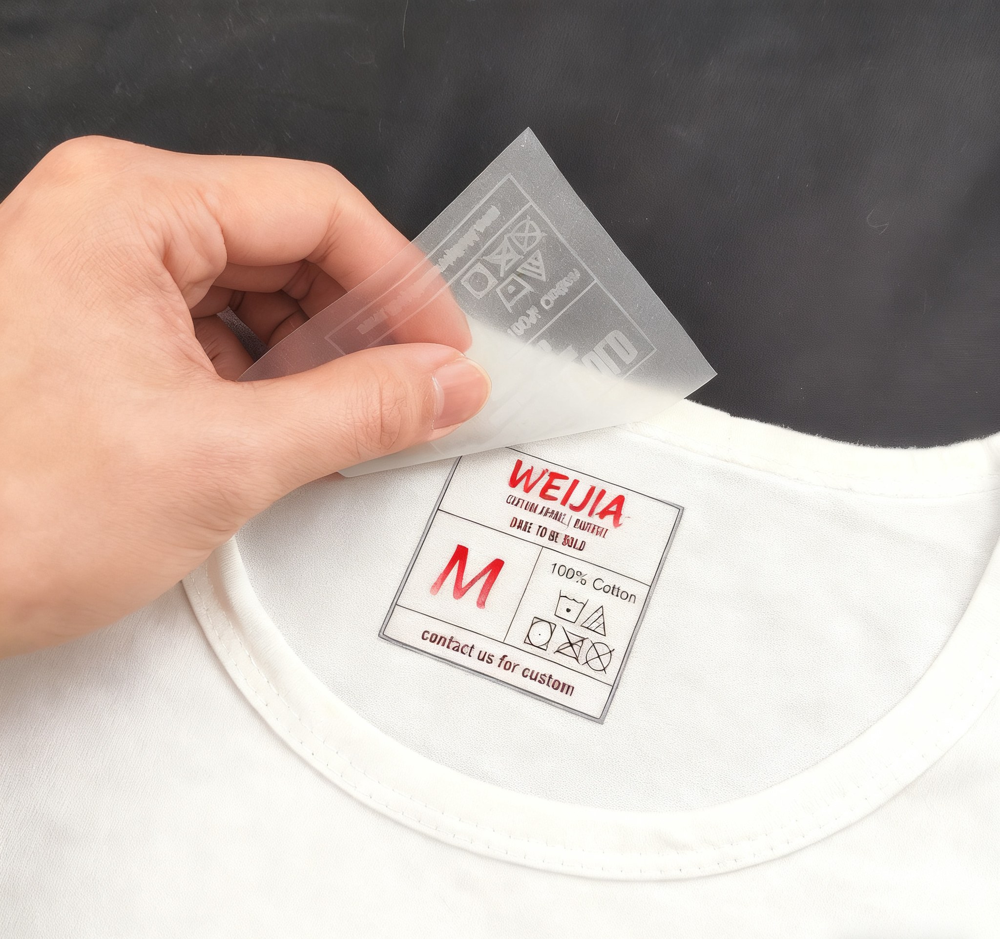 transparent heat transfer label on black performance shirt