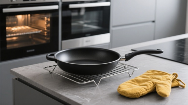 Use dry oven mitts Place hot cookware on trivets or cooling racks Use dry oven mitts Place hot cookware on trivets or cooling racks