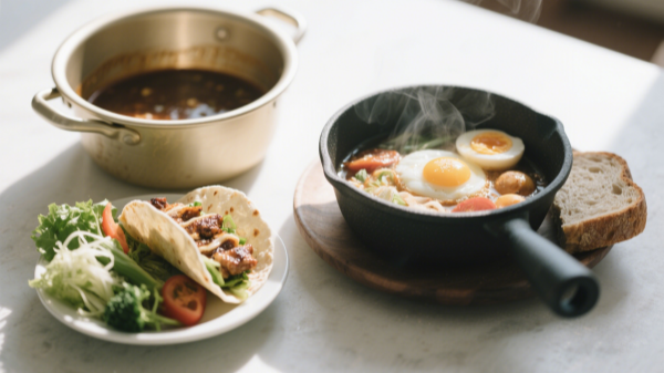 Korean BBQ Tacos and Mediterranean Shakshuka Korean BBQ Tacos and Mediterranean Shakshuka
