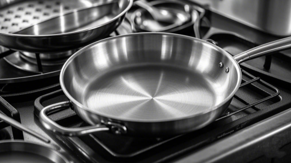 stainless steel cookware in a modern kitchen stainless steel cookware in a modern kitchen