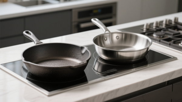 heavy cast iron pan and lightweight aluminum pan