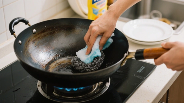 Grab some dish soap and steel wool and scrub the living daylights out of woks Grab some dish soap and steel wool and scrub the living daylights out of woks