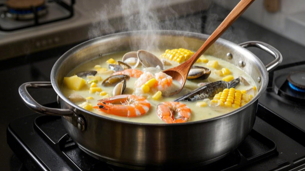 use our large soup pots to cook seafood chowder