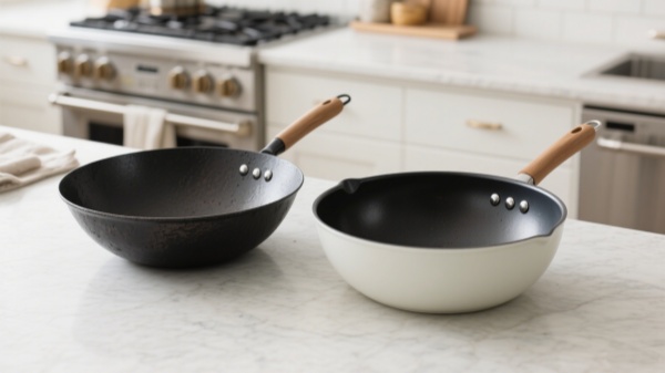 a Cast Iron wok and a ceramic coating wok a Cast Iron wok and a ceramic coating wok