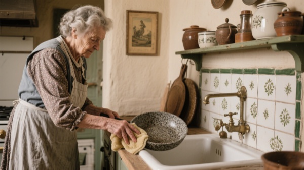 Wiping with a soft sponge and mild detergent granite coating cookware Wiping with a soft sponge and mild detergent granite coating cookware
