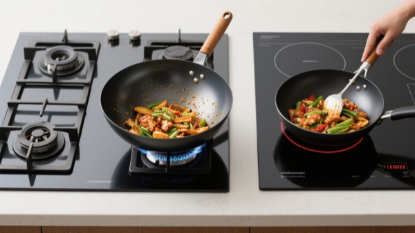 Gas burners and woks induction cooktops and frying pan
