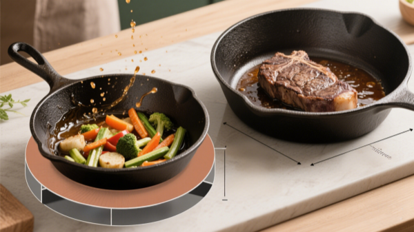 Cast iron frying pan overcrowded veggies steaming vs single steak searing