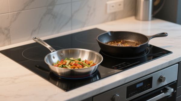 lightweight aluminum pan for quick stir-frying and one heavy cast iron pan for slow cooking