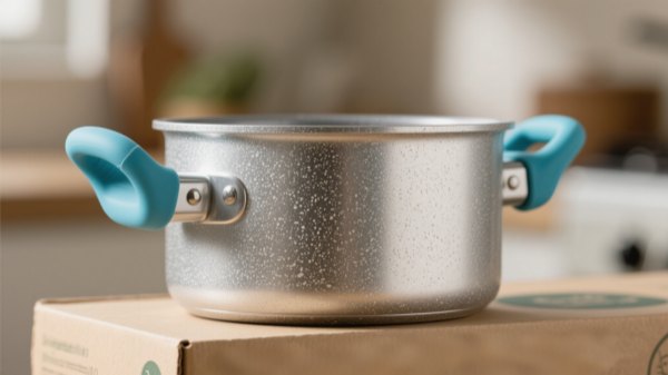 Close-up of a saucepan with dual-riveted silicone grip